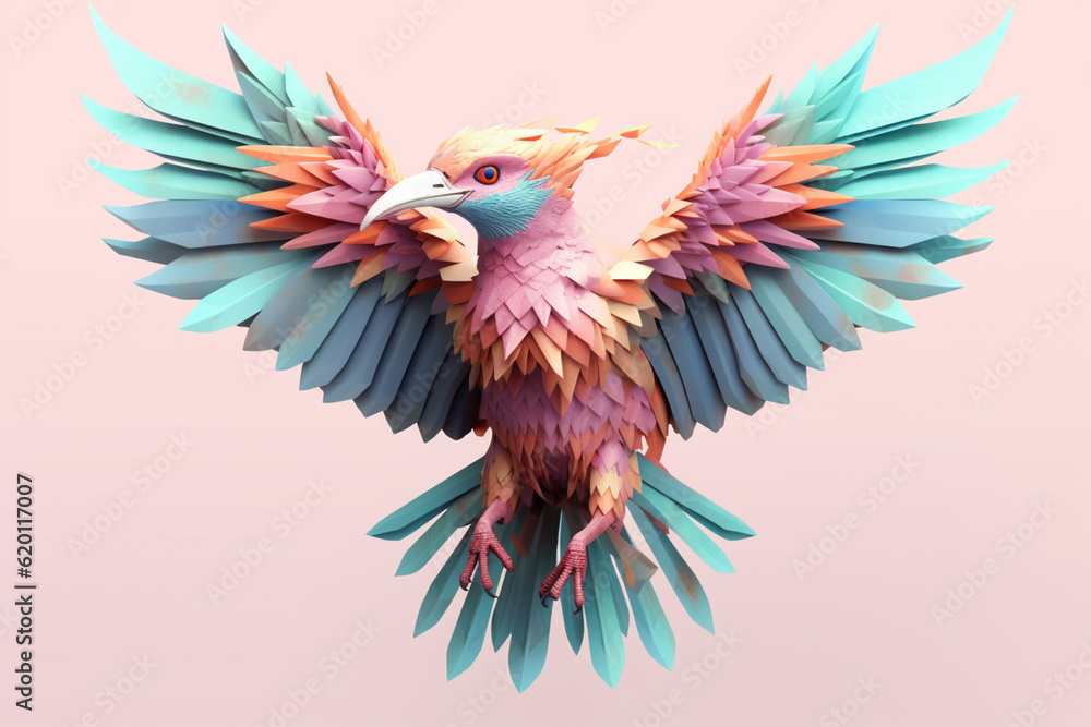 Poster a pastel-colored geometric-style archaeopteryx artwork with intricate geometric shapes and soft past