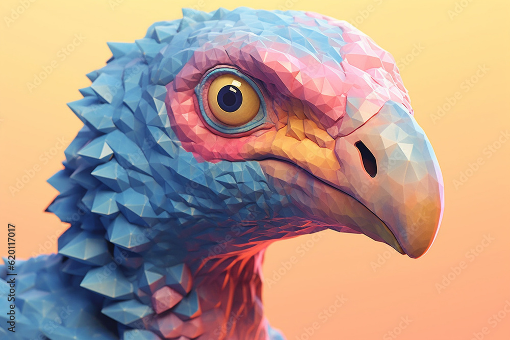 Poster a pastel-colored geometric-style oviraptor artwork with intricate geometric shapes and soft pastel h
