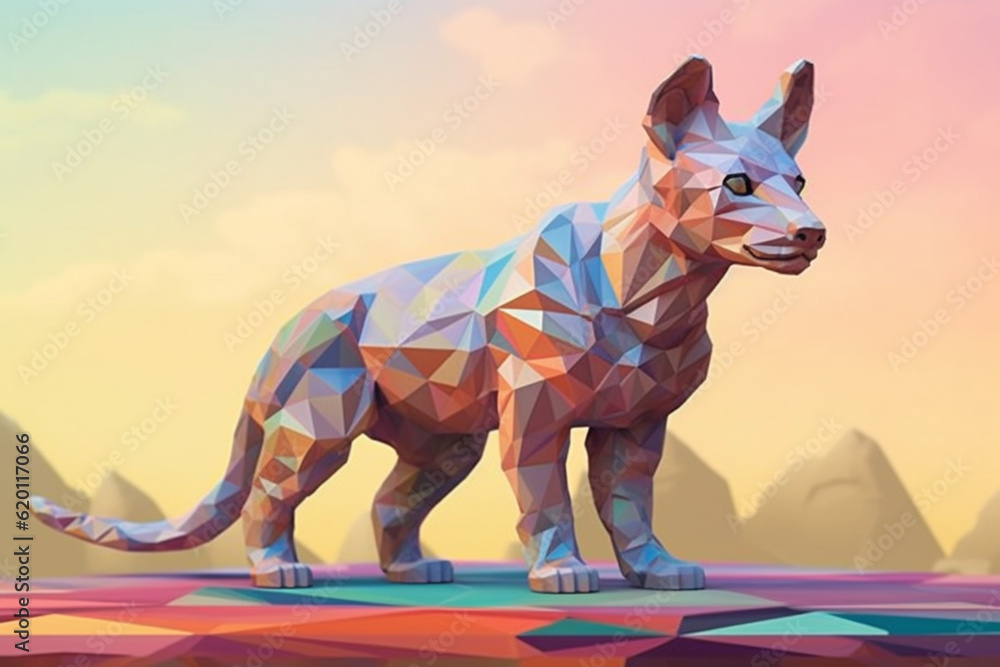 Poster a pastel-colored geometric-style tasmanian tiger artwork with intricate geometric shapes and soft pa