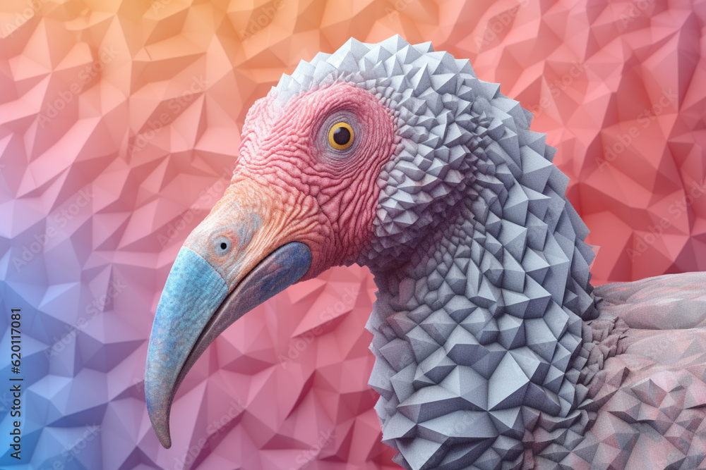Poster a pastel-colored geometric-style dodo bird artwork with intricate geometric shapes and soft pastel h
