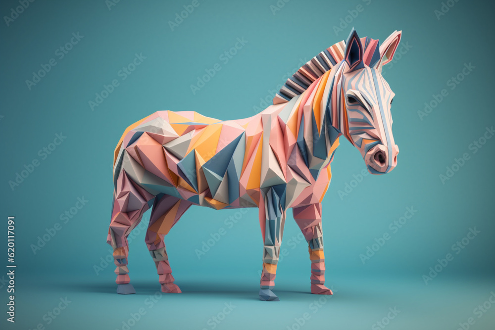 Aufkleber a pastel-colored geometric-style quagga artwork with intricate geometric shapes and soft pastel hues