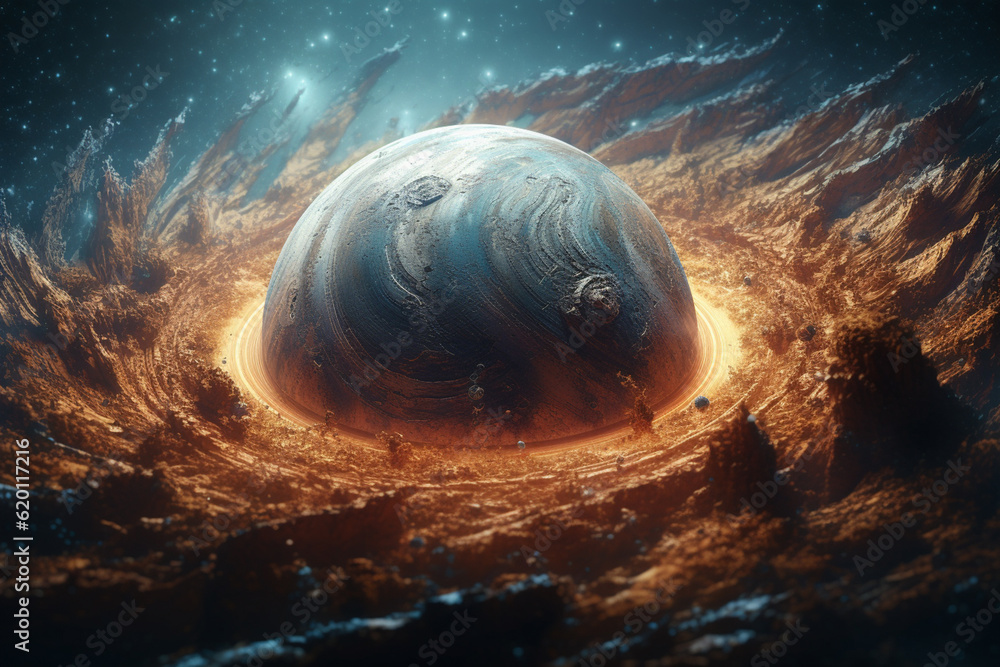 Aufkleber mystical depiction of a planet, with geometric elements and celestial symbols, evoking a sense of sp