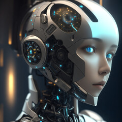 3d rendering ai created female head machine and brain for artificial intelligence technology access big data online generate by AI