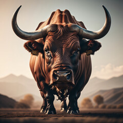 bull in the field - obrazy, fototapety, plakaty