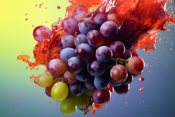 Fototapeta na wymiar An vibrant photograph Grenache grape splashed in bright paint, contemporary background. Generative AI technology