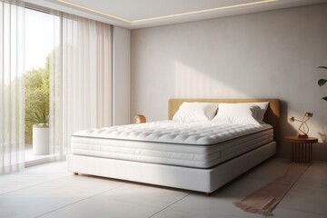 Comfortable double bed with mattress - obrazy, fototapety, plakaty