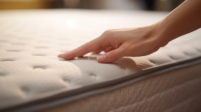 Close-up of hand on a mattress