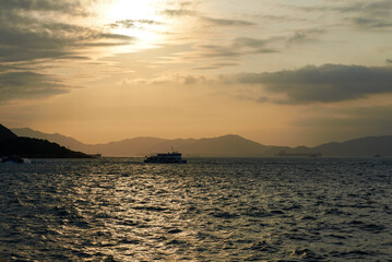 Sunset view over the sea at Kennedy Town, Western District, Hong Kong