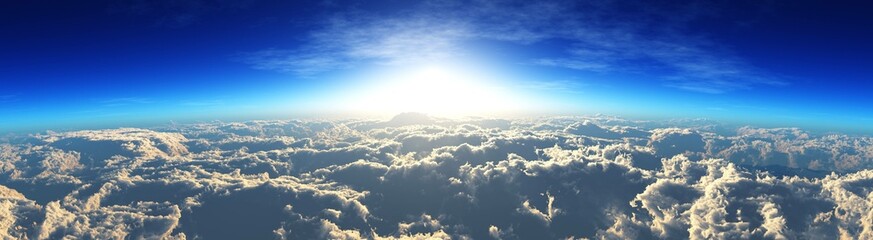 panorama of the sunset over the clouds, top view of the clouds,
3D rendering