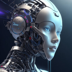 3d rendering ai created female head machine and brain for artificial intelligence technology access big data online generate by AI