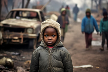 Fototapeta premium South African informal settlement poverty. Generative AI illustration