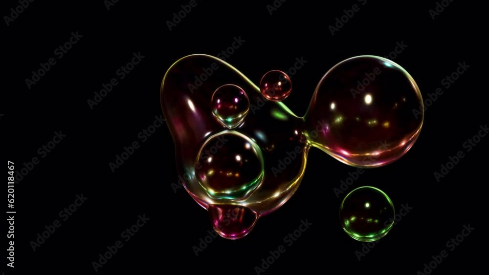 Aufkleber a metaball animation that transforms liquid blobs. 3d abstract multicolor metaballs on a black backg