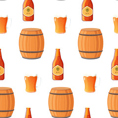 Pattern seamless oktoberfest beer, bottle and mug
