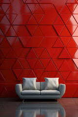  Triangular tile Wallpaper with 3D Red blocks and a couch