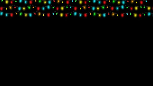 Isolate background seamless loop beautiful christmas string light bulb string with flashing lights on black background. 4k 3d xmas light rendering party, Christmas, new year and celebrate animation