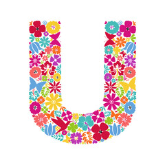 Flower alphabet. Flower symbols forming letter U. Floral ornament in the form of a letter.