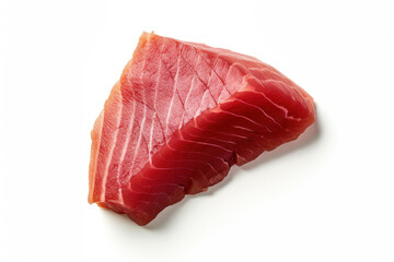 Fresh and succulent cuts of tuna meat, perfectly captured on a clean and white background, emphasizing its freshness and natural appeal. Generative AI.