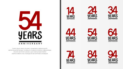 set of anniversary logo flat red color number and black on white background for celebration