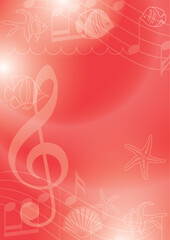 red background with sea fishes and starfishes - vector template for music event