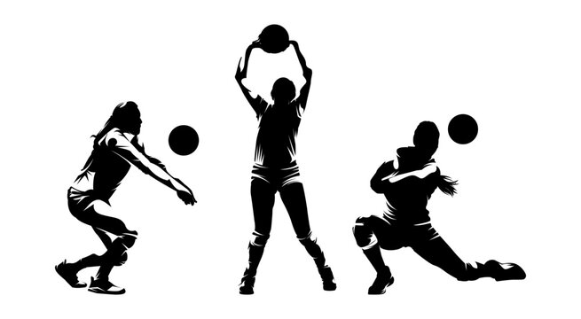 Women Volleyball Player Silhouette - Set of volleyball women silhouette isolated on white background -  vector illustration