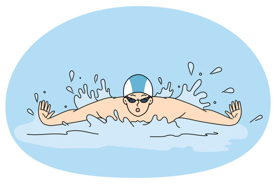 swimmer in blue water, swimming butterfly style clip art preview