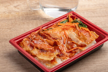 Asian food concept homemade Korean Grilled pork belly,Grilled Pork with Kimchi Rice