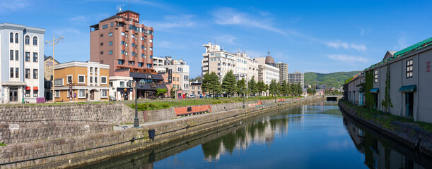 Fototapeta na wymiar 小樽運河のパノラマ風景