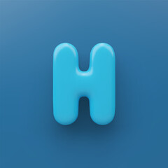 3D Blue uppercase letter H with a glossy surface on a blue background .