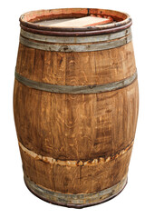 Obraz premium One wooden barrel with metal hoops isolated on white