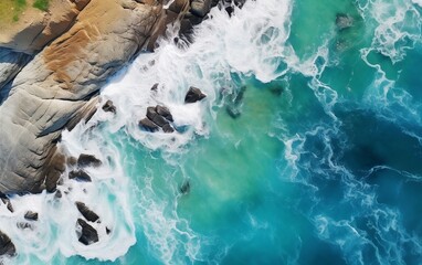 An aerial view of a beach and ocean