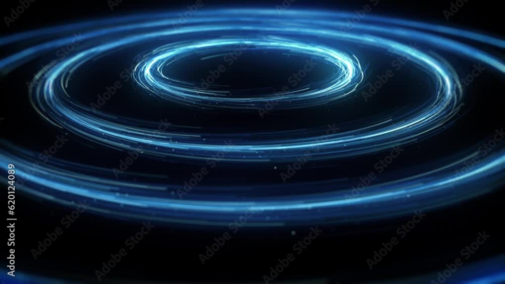 Poster concentric circles of spinning particles/ 4k animation of abstract spinning particles lights in conc