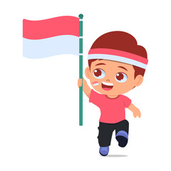 Cute boy holding Indonesian flag, Happy pose