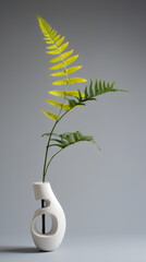 fern in vase ikebana arrangement isolated on gray studio background, made with generative ai