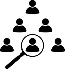 Magnifier magnifying and focus for recruiting. Human resource management recruitment, teamwork concept, job hiring. Vector illustration.
