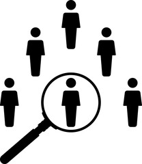 Magnifier magnifying and focus for recruiting. Human resource management recruitment, teamwork concept, job hiring. Vector illustration.