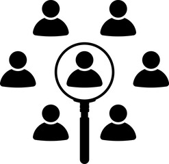 Magnifier magnifying and focus for recruiting. Human resource management recruitment, teamwork concept, job hiring. Vector illustration.