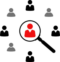 Magnifier magnifying and focus for recruiting. Human resource management recruitment, teamwork concept, job hiring. Vector illustration.