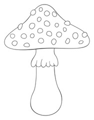 Toadstool fungus outline icon. Coloring book page for children.