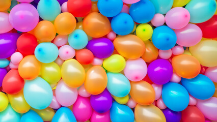 Many colorful balloons decorated wall as background