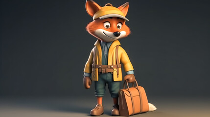 Fox with a suitcase isolated, animal and luggage, generative AI.