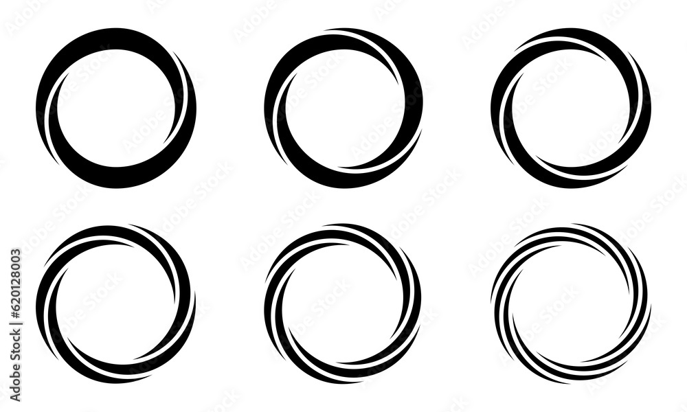 Poster Set with circles. Rotating art lines in circle shape as symbol, logo or icon.