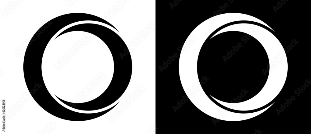 Leinwandbilder Rotating art lines in circle shape as symbol, logo or icon. Black shape on a white background and the same white shape on the black side.