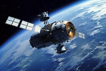 Space satellite orbiting the Earth. Generative AI