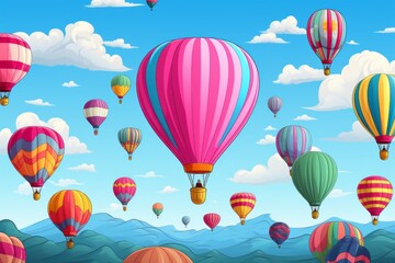 Fototapeta premium Cartoon Cute Doodles Floating Hot Air Balloon Seamless Pattern, Generative AI