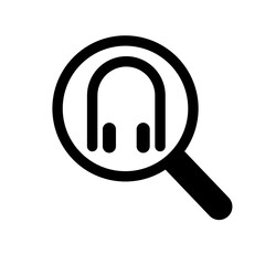 search icon of magnifying glass icon with headphone icon, audio search icon button 
