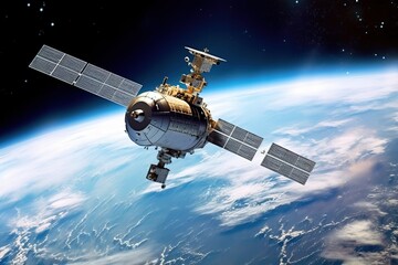 Space satellite orbiting the Earth. Generative AI
