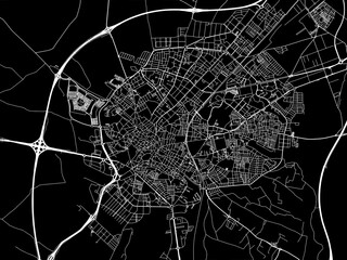 Vector road map of the city of  Jerez de la Frontera in Spain on a black background.