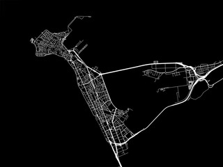 Vector road map of the city of  Cadiz in Spain on a black background. © Map Graphics