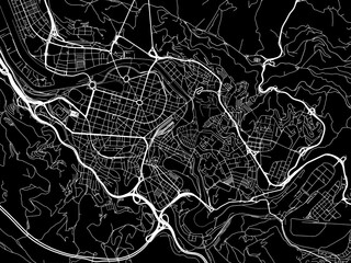 Vector road map of the city of  Bilbao in Spain on a black background.