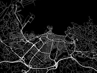 Vector road map of the city of  Gijon in Spain on a black background.